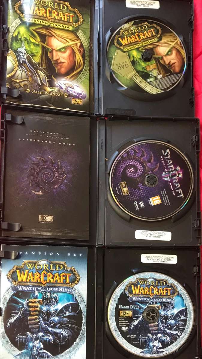 PC DVD Combo World of Warcraft Wrath of the King, Burning Crusade + Starcraft 2 with Boxes