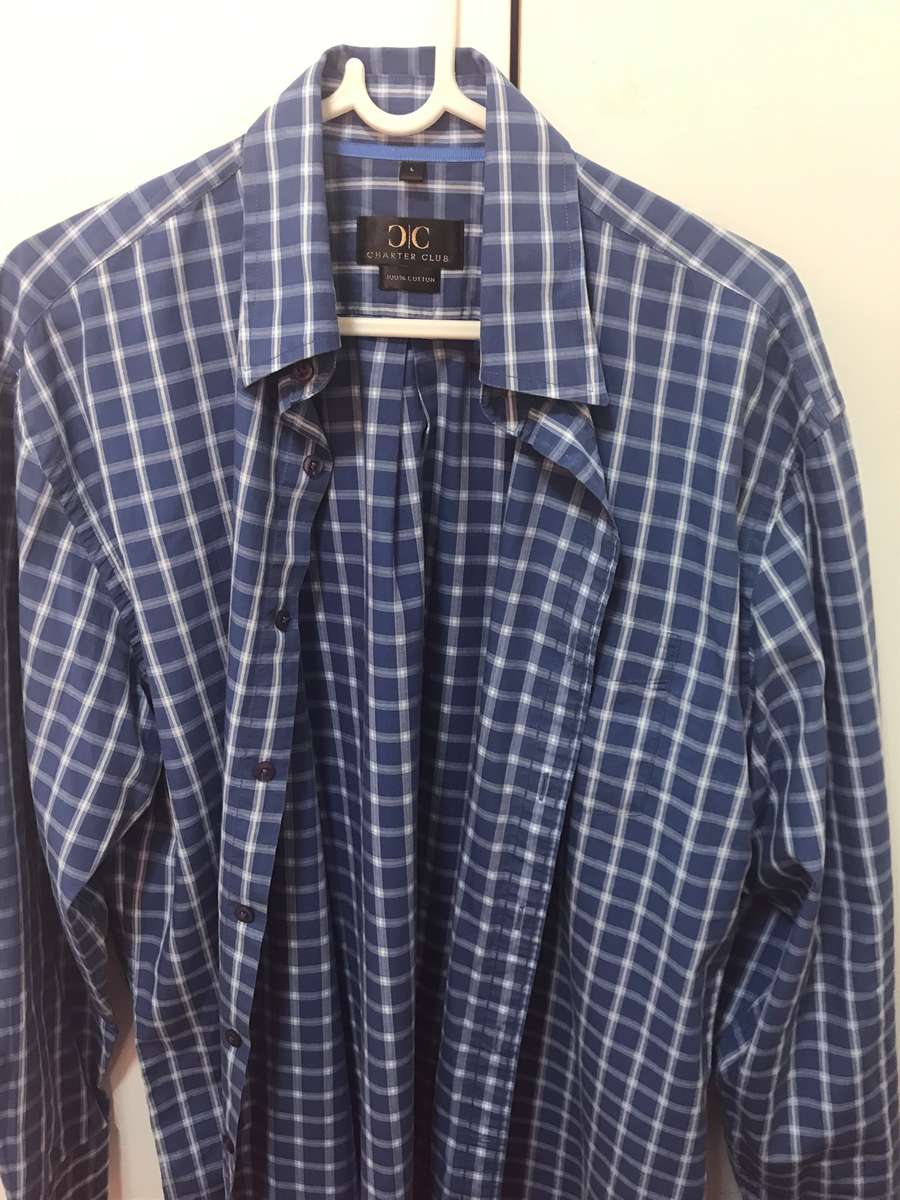Charter Club Mens Long Sleeve Shirt size Large check blue