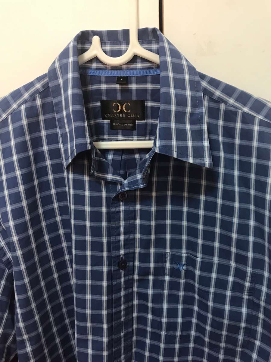 Charter Club Mens Long Sleeve Shirt size Large check blue
