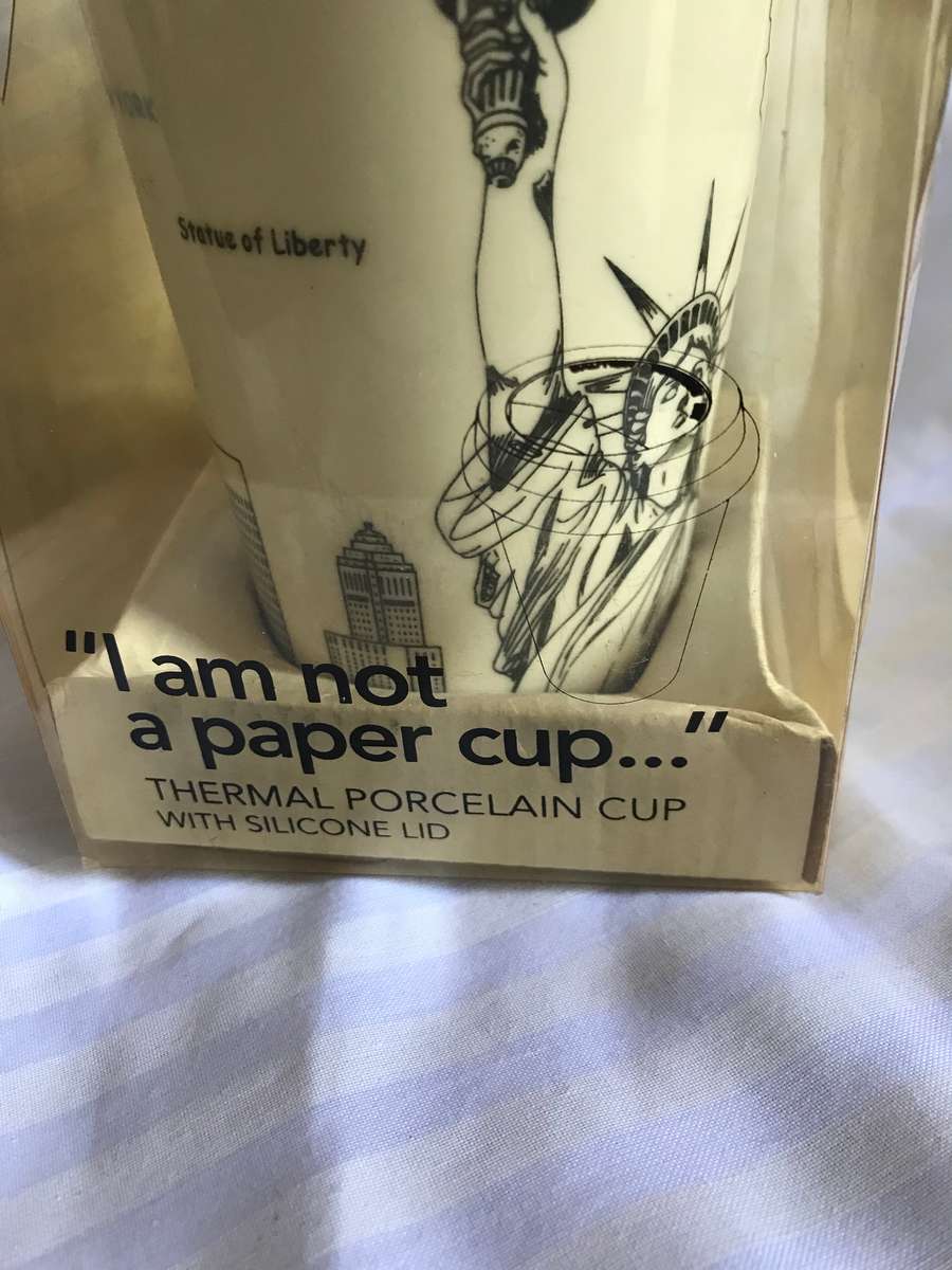 Porcelain Coffee Cup Silicone Lid statue of Liberty NEW SEALED