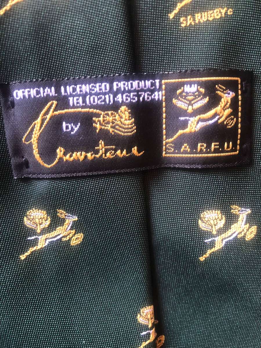 (S.A.R.F.U.) official licensed tie embroidery springbok and protea