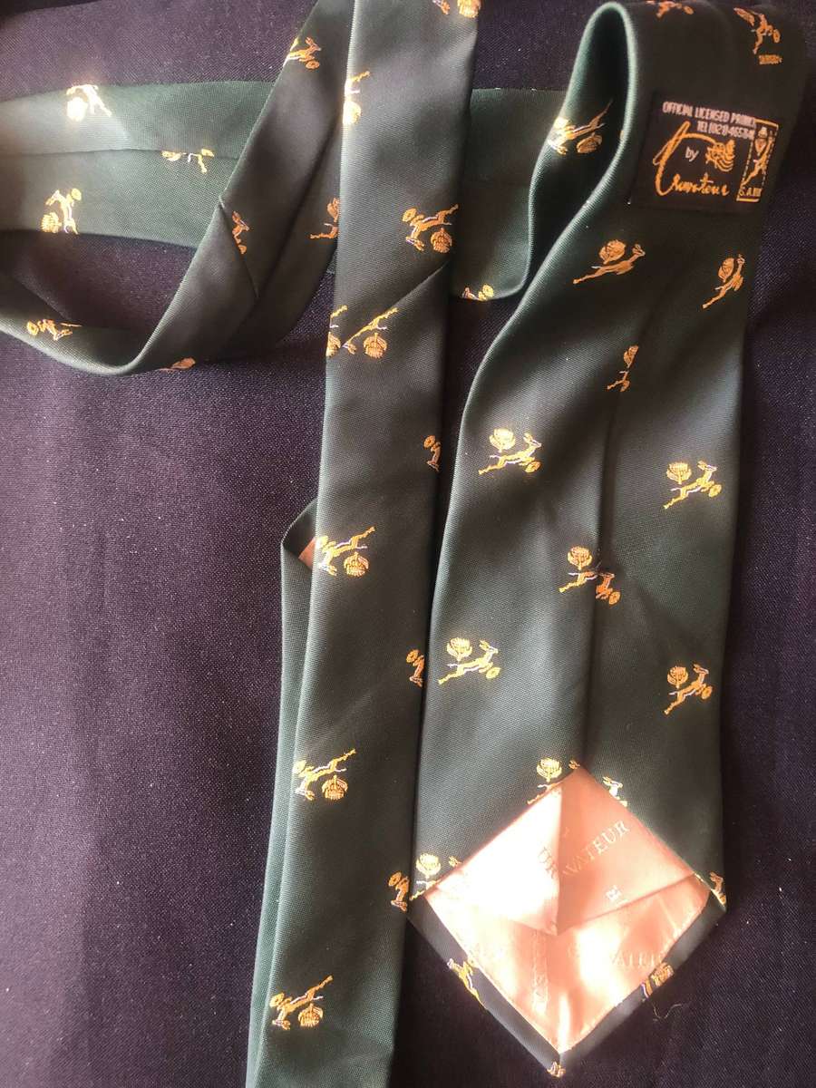 (S.A.R.F.U.) official licensed tie embroidery springbok and protea
