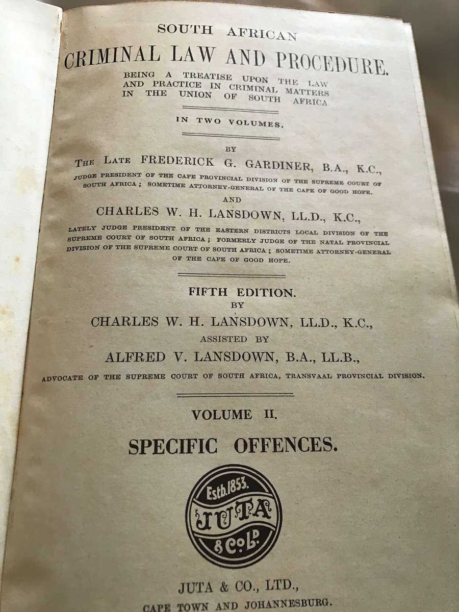 Law - South African Criminal Law and Procedure Volume 2 5th edition for ...