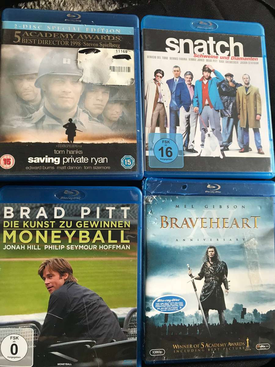 Blu-Ray Snatch , Braveheart and Moneyball Brad Pitt & saving private ryan (lot 4)