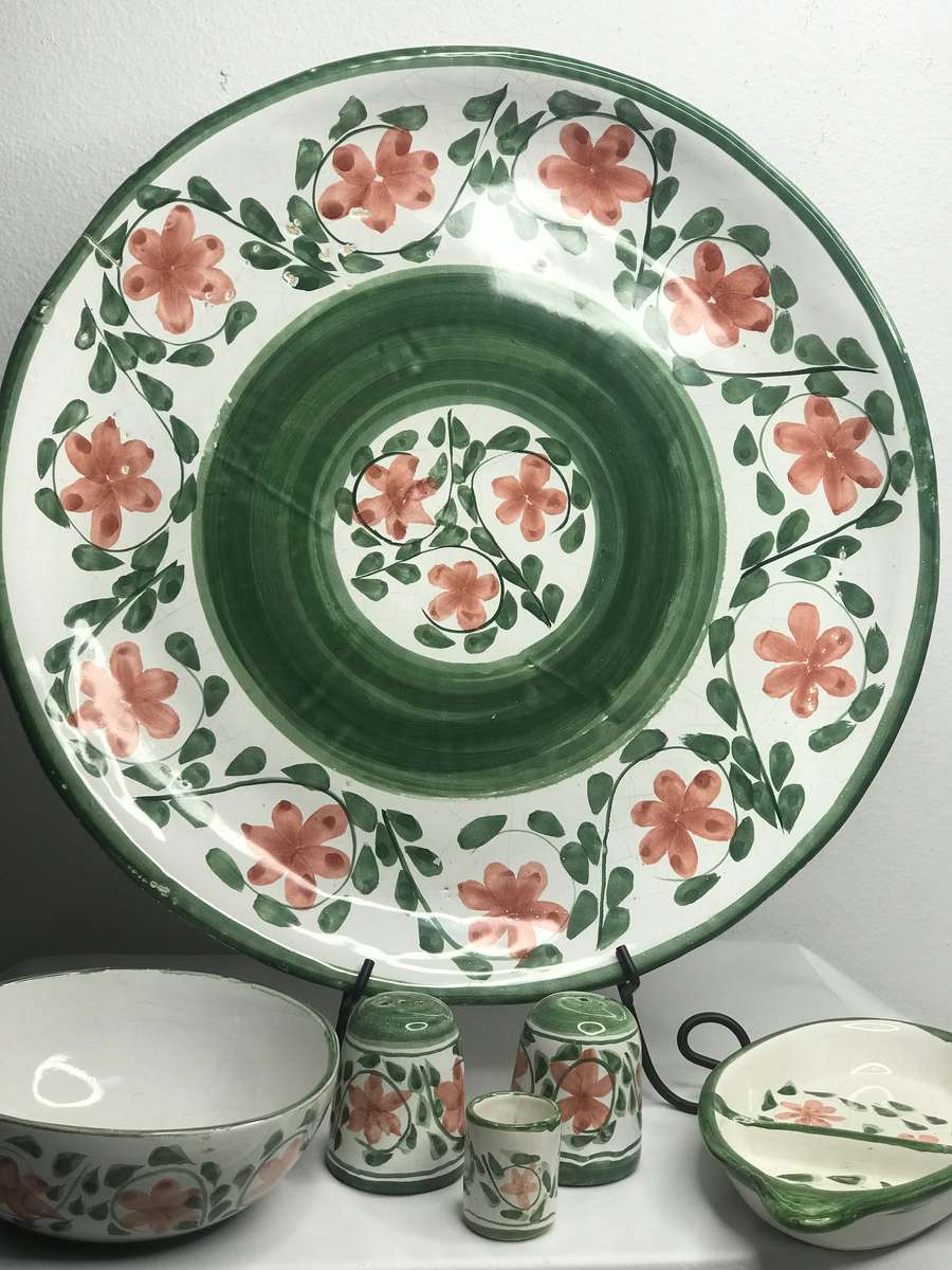 The Potter Ceramic Hand Painted 14piece Serving Set Huge Platter Plate