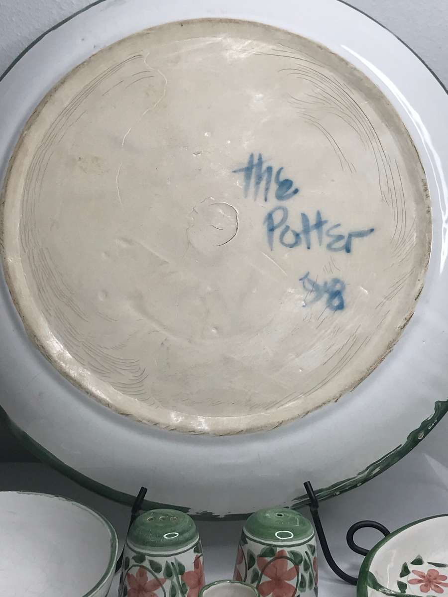 The Potter Ceramic Hand Painted 14piece Serving Set Huge Platter Plate