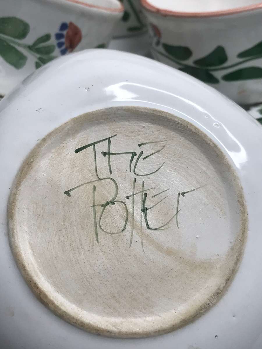 The Potter Ceramic Hand Painted 14piece Serving Set Huge Platter Plate