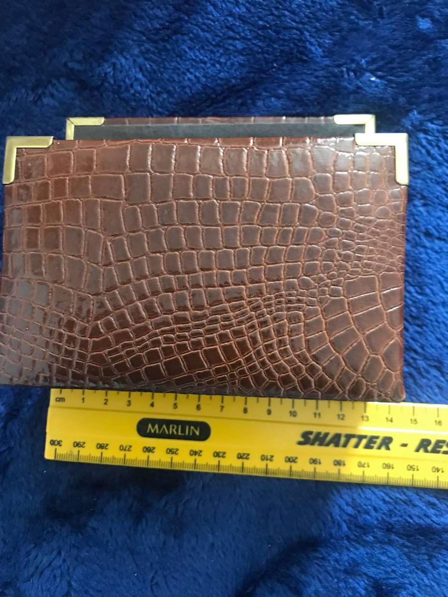 Crocodile Skin Book Letter Holder with gold plated edges Vintage Desk Decor