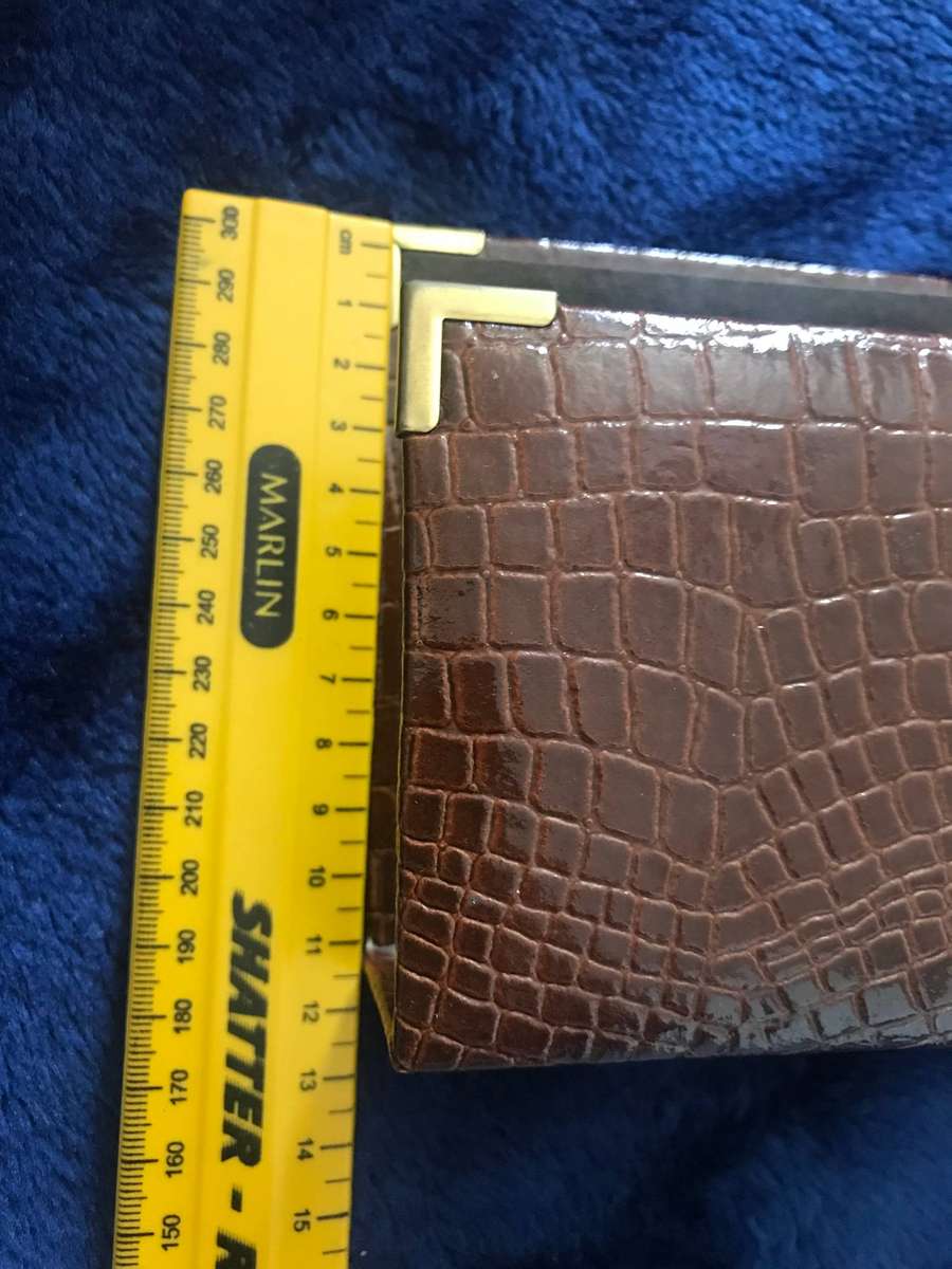Crocodile Skin Book Letter Holder with gold plated edges Vintage Desk Decor