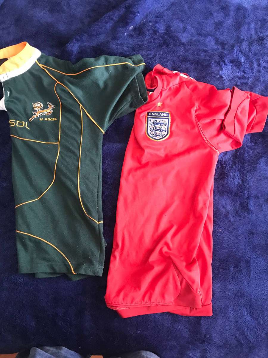 Rugby jerseys size 11-12 yrs old Springbok and England 