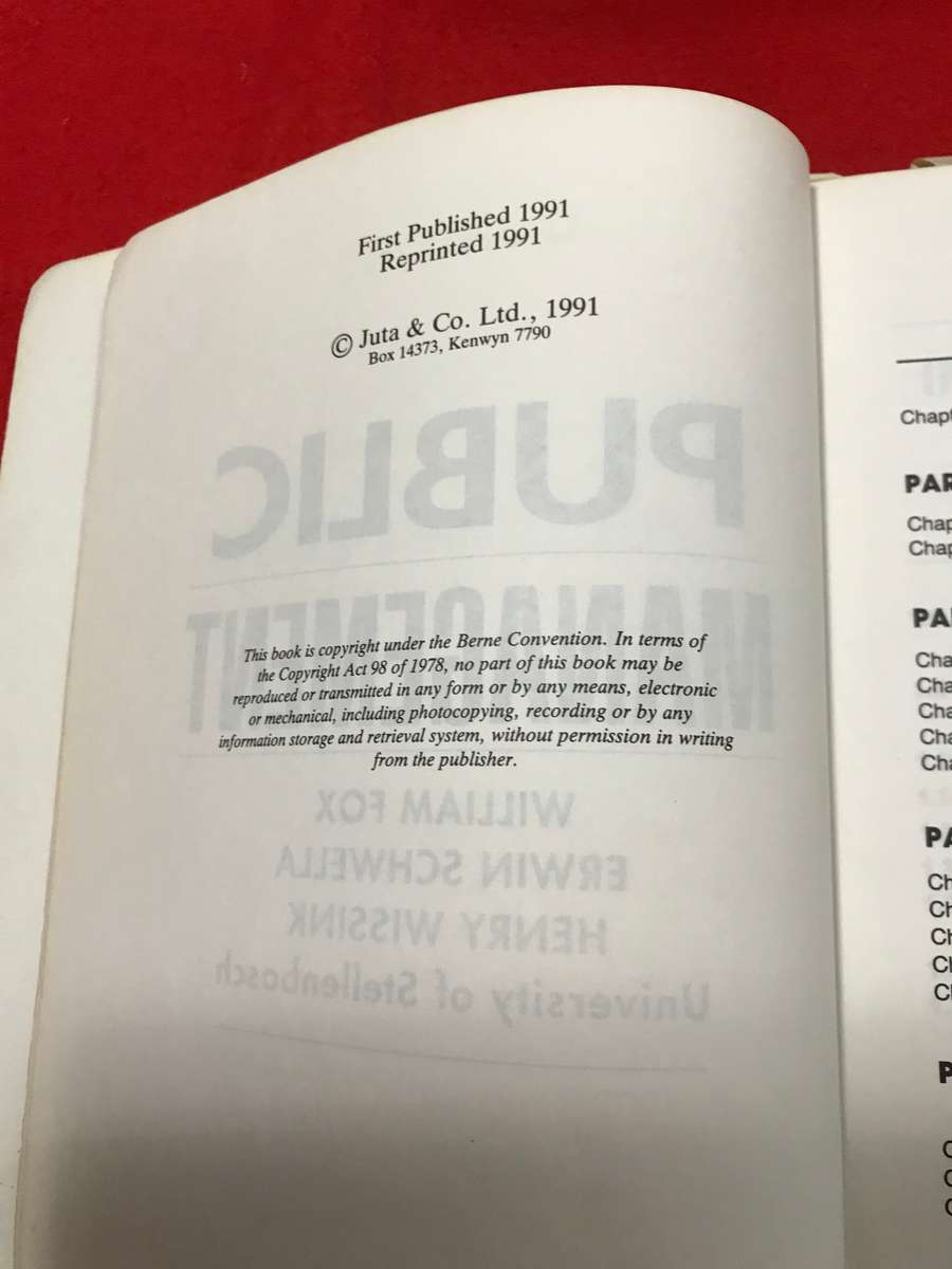 Public Management 1st edition William Fox university of Stellenbosch