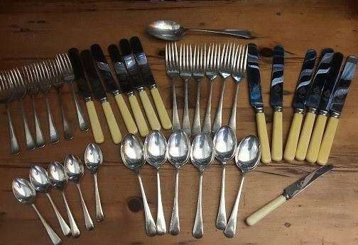 Vintage Sheffield England EPNS  Cutlery 37 piece Set with Caddie Box