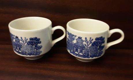 Two White and Blue Tea Cups  made in England 7 x 8 cm