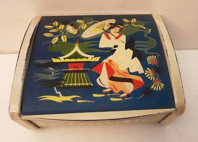 Vintage Oriental Enameled Metal Box  10 cm x 10 cm x 5 cm