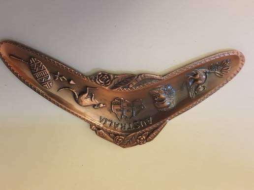 Copper / Metal Ornamental  Boomerang Shape Australia Souvenir 20 cm x 7 cm