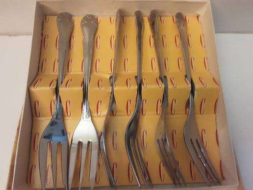 Set of Six Cake Forks Stainless Steel