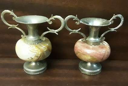 Pair Marble  Vases  / small candle holders 9 cm