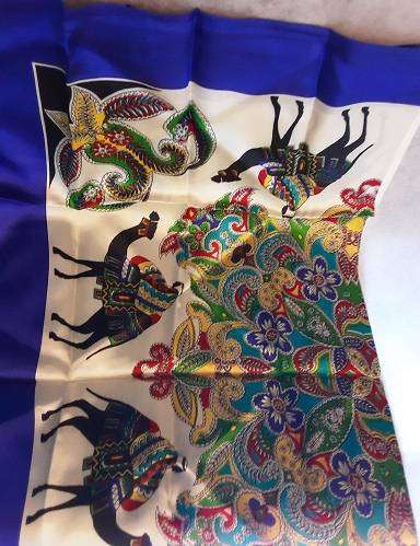 Satin /silk Egyptian Camel and Floral Cloth / Scarf  85 cm x 88 cm