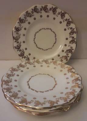 Foley England 5 White and Gold Cake Side Plates