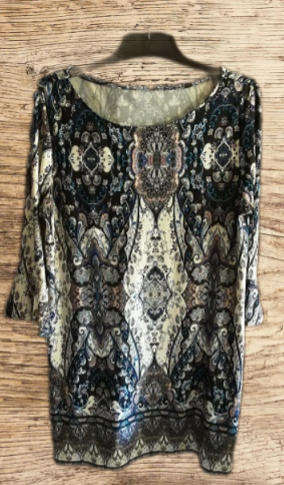 Clothing : Multicolour Blues Polyester and Spandex Stretch Long  Top size medium 36