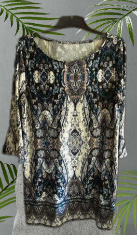 Clothing : Multicolour Blues Polyester and Spandex Stretch Long  Top size medium 36