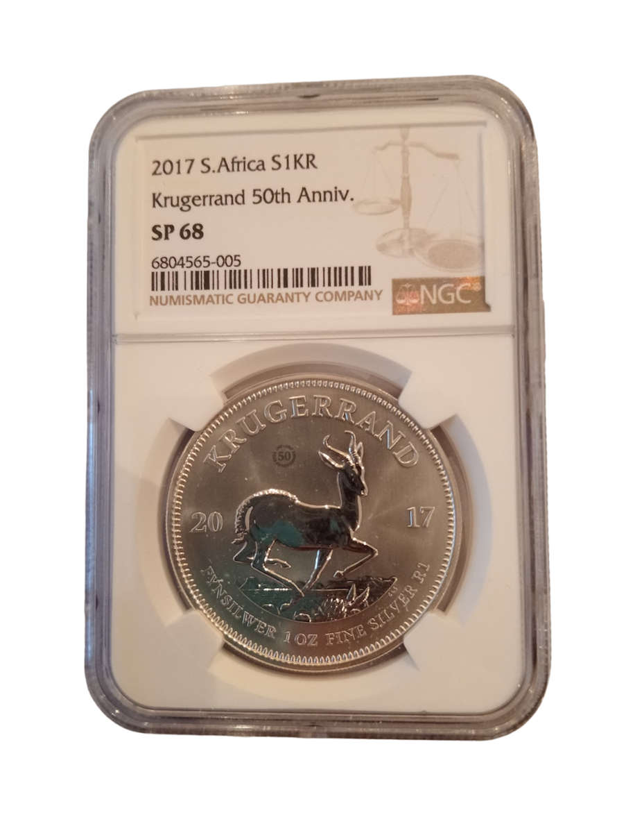 2017 South Africa  Pure Silver Ounce Krugerrand 50th Anniversary NGC Graded SP68