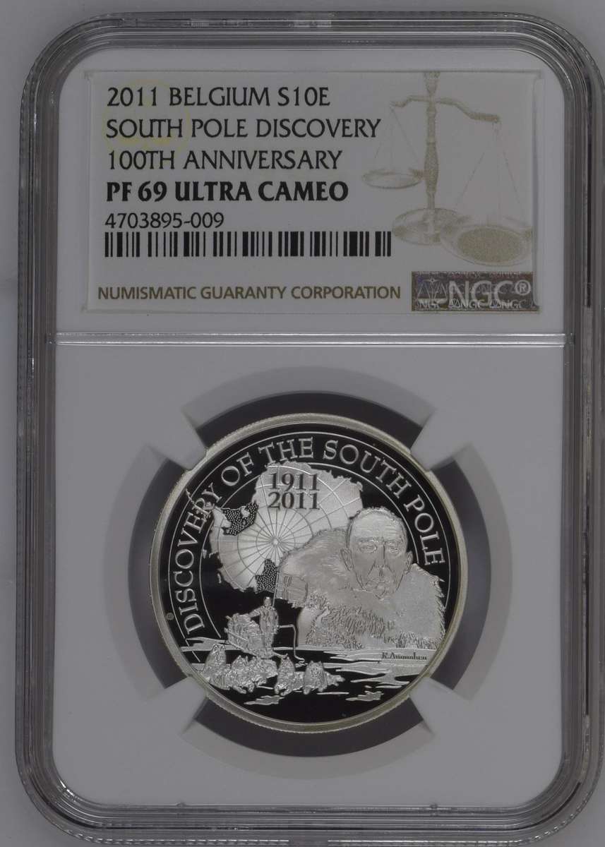 2011 Belgium Proof Silver 10 Euro S10E South Pole Discovery NGC Graded PF 69 Ultra Cameo