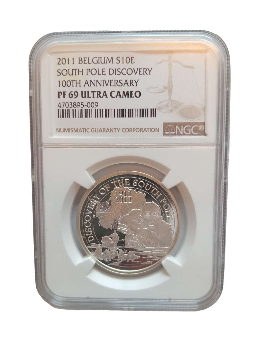 2011 Belgium Proof Silver 10 Euro S10E South Pole Discovery NGC Graded PF 69 Ultra Cameo