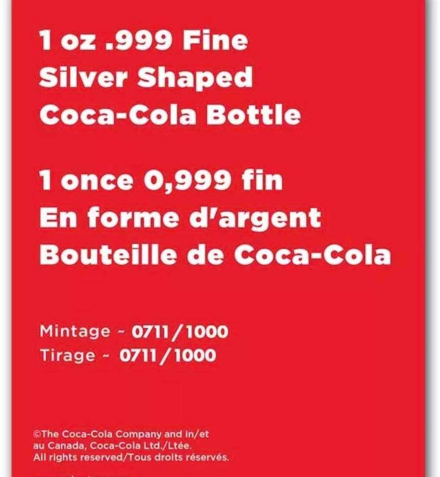 Coca-Cola® 1 Oz Silver Shaped Bottle in Stylish Tin Box With Certificate