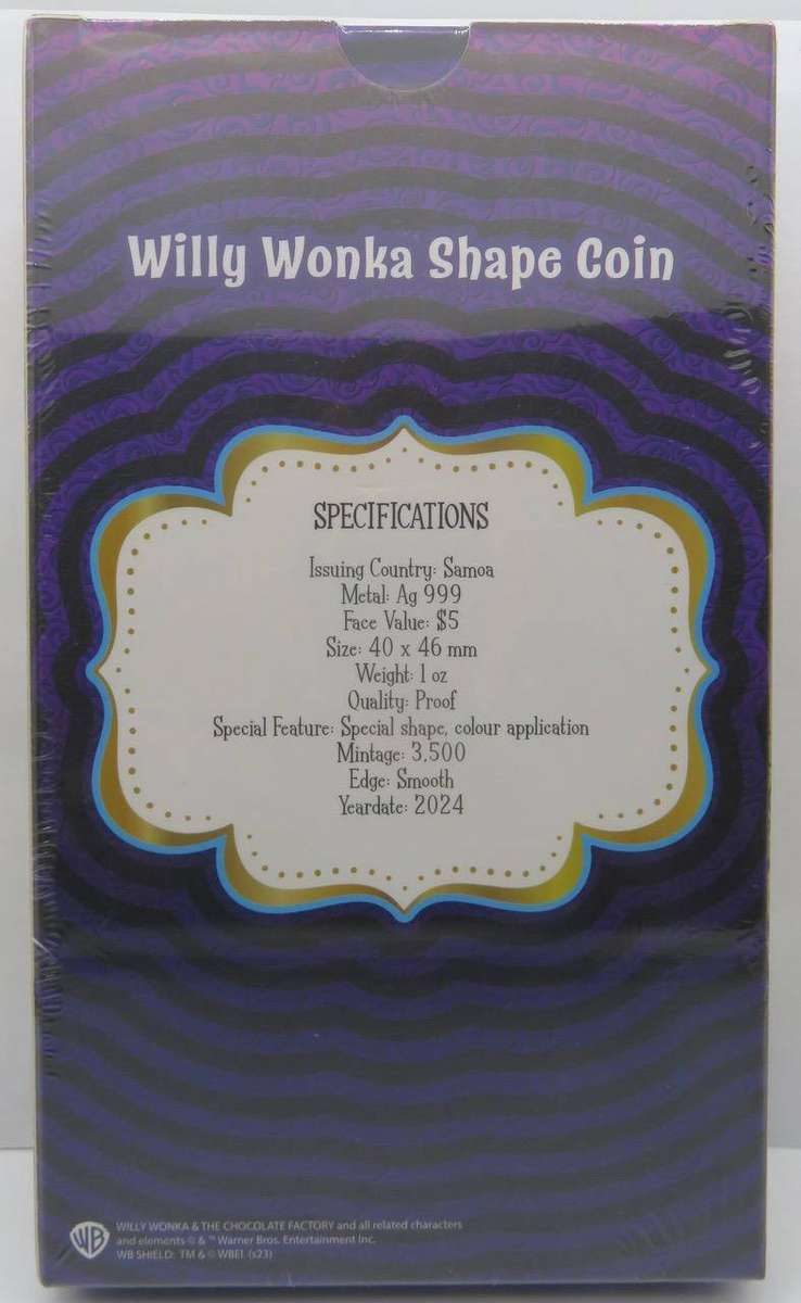 Willy Wonka & The Chocolate Factory 1oz Silver Coin Samoa 2024. SEALED