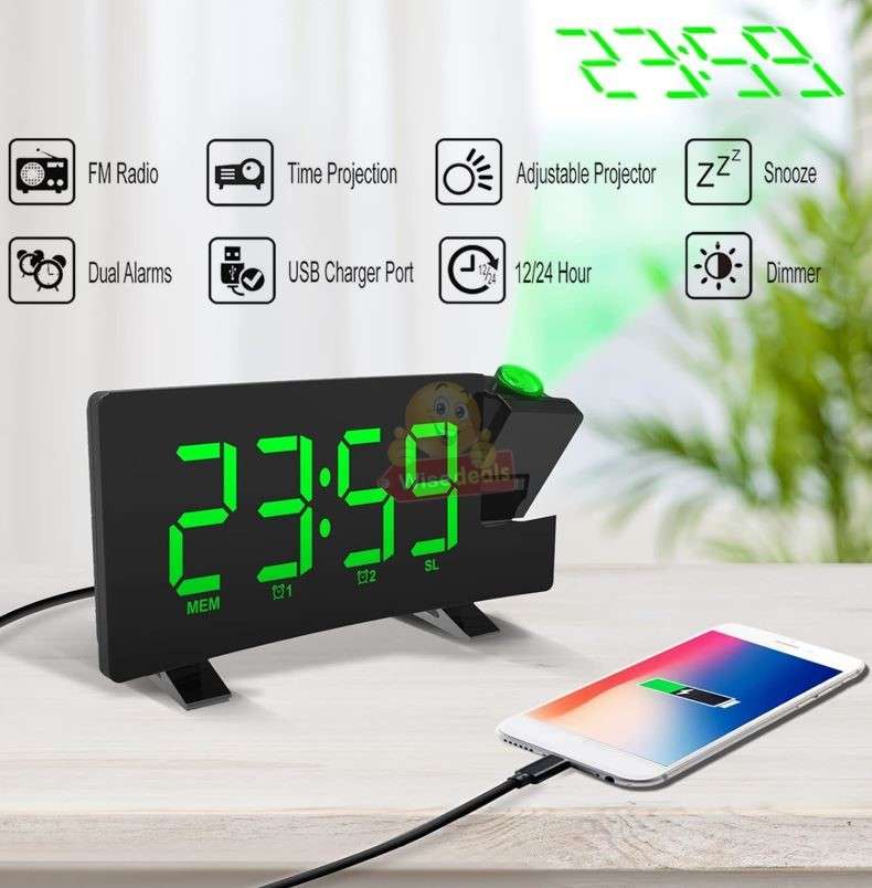 Time Projection Double Alarm FM LED Clock