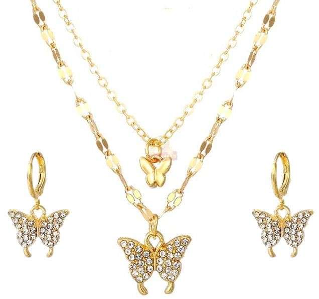 3-in-1 Butterfly Pendant Necklace and Earring Set