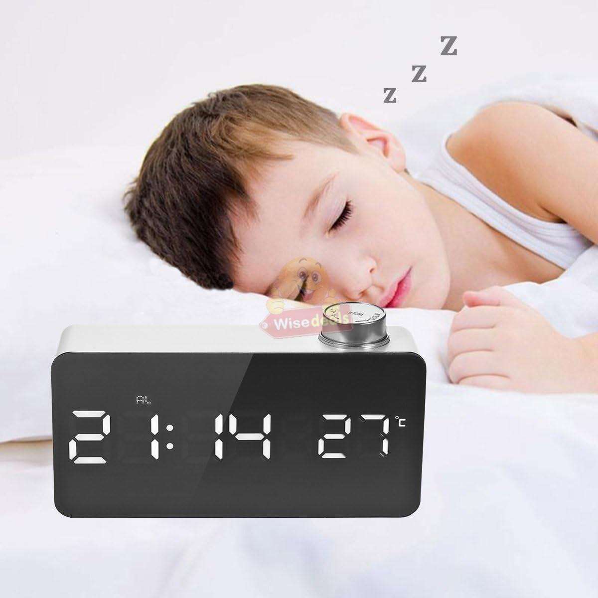 Digital Temperature Mirror Night Mode LED Alarm Clock