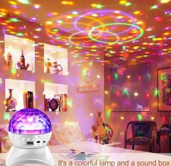 LED Crystal Magic Ball Rotating Stage Light with Bluetooth Speaker in White