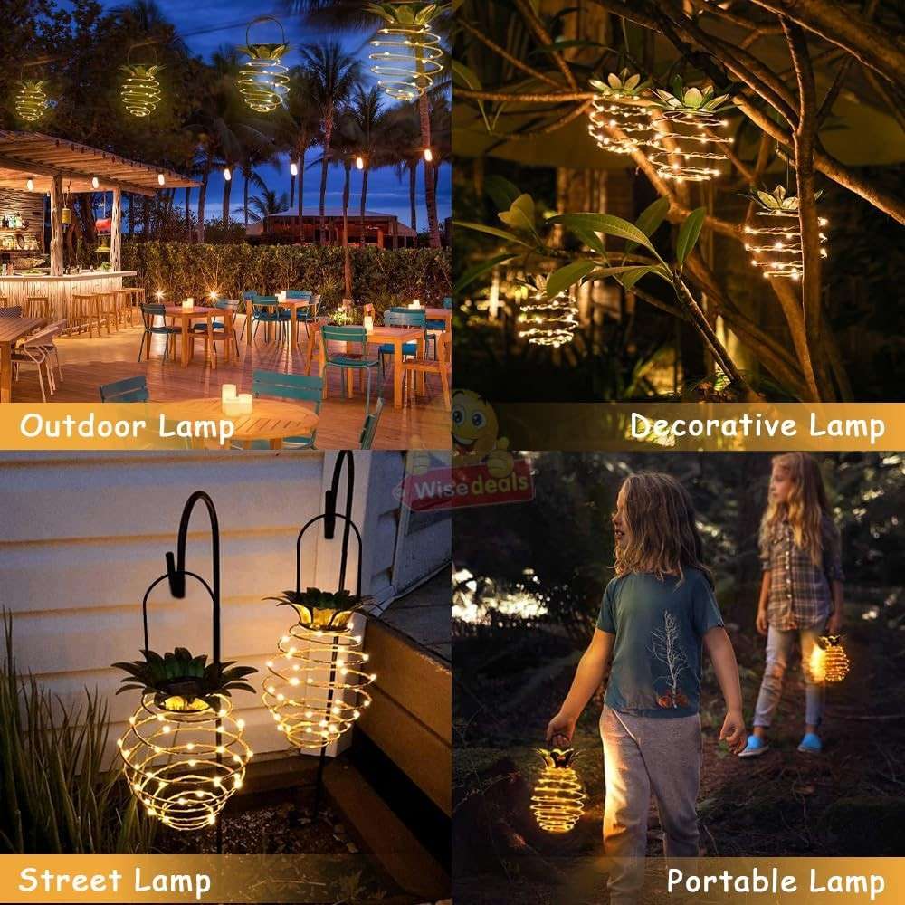 2 Piece SOLAR Pineapple Shape Outdoor Iron Wire Art Hanging Light
