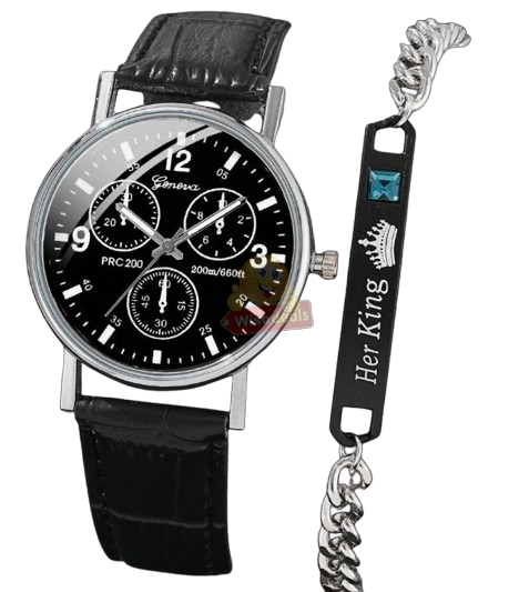 Geneva Mens Quartz Watch and Bracelet Set in Gift Box