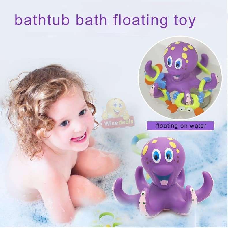 Floating Purple Octopus with 5 Hoopla Rings Interactive Bath Toy