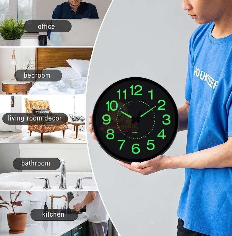 Large Luminous 3D Silent Glow in the Dark Quartz Wall Clock