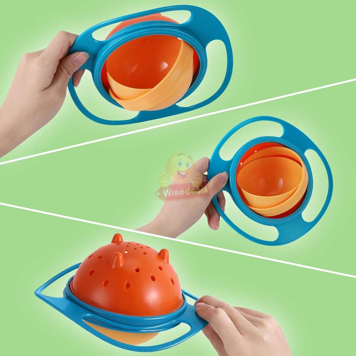 Non-spill Feeding 360° Rotating Gyro Bowl