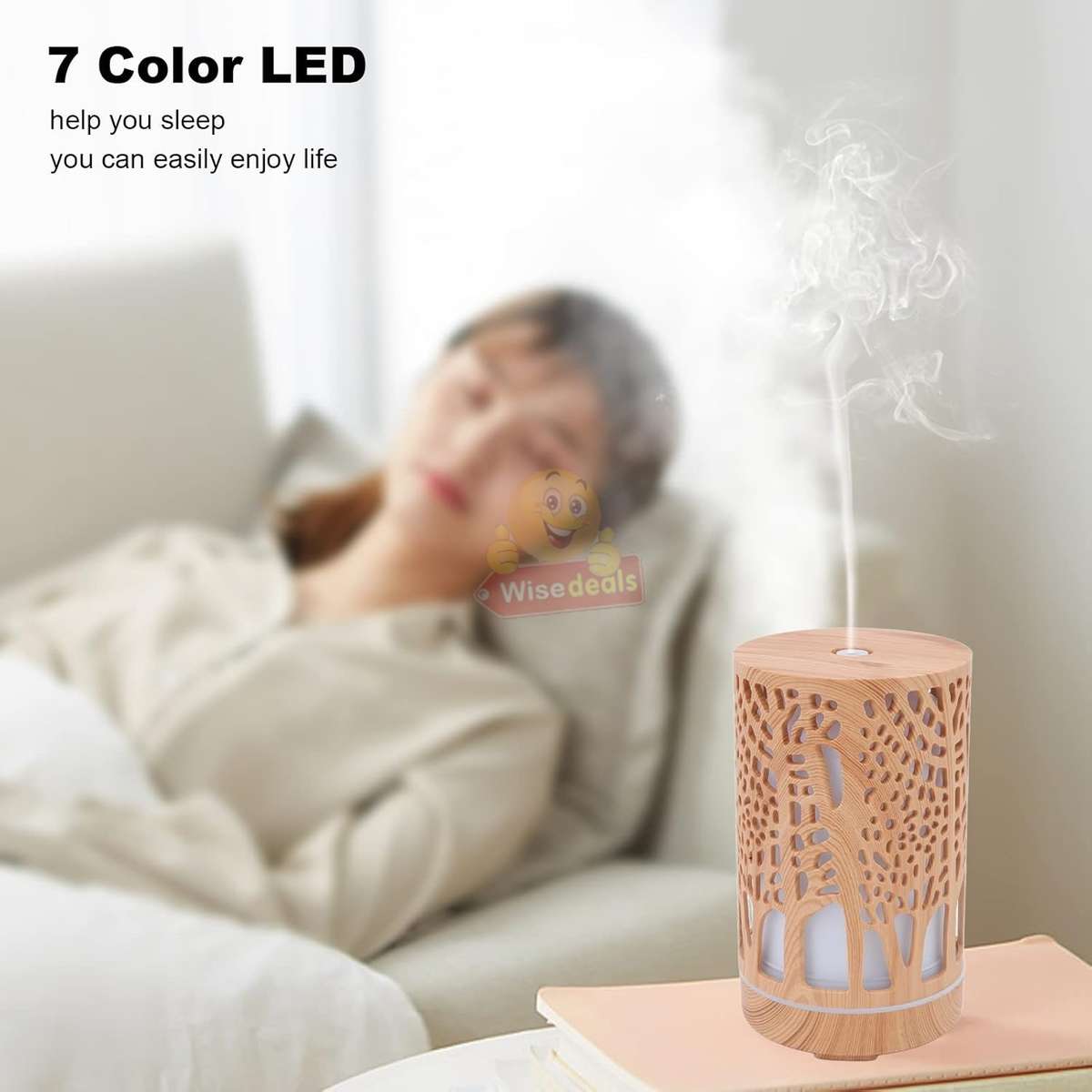Wood Grain 7 LED Colour Light and Ultrasonic Humidifier Aroma Diffuser
