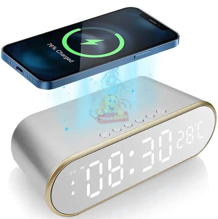 LED Digital Thermometer Alarm Clock with Fast Wireless Charger