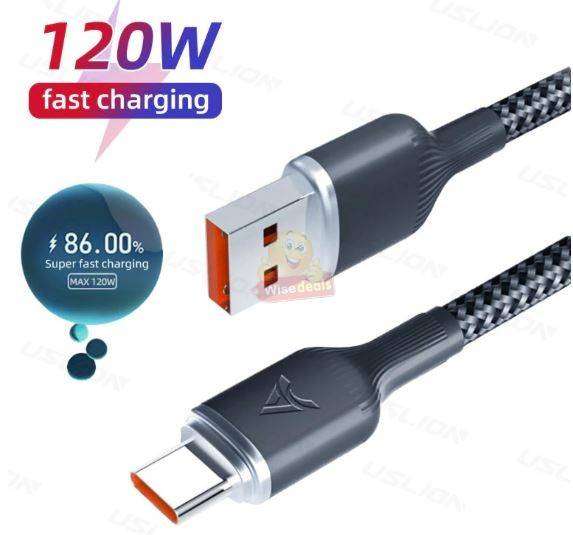 2m 120W Metal Braided Fast Charging Cable USB to Type C