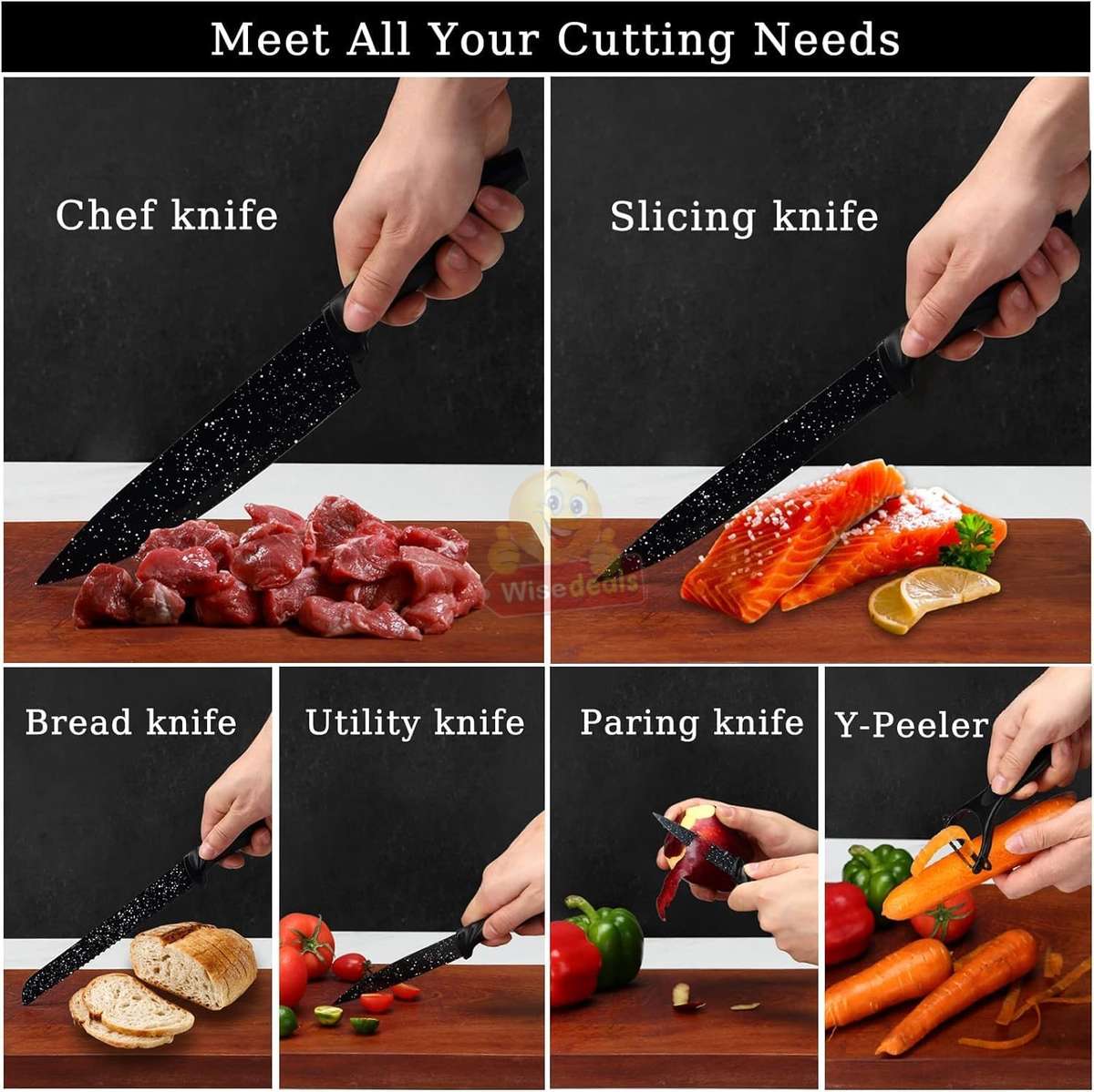 6 Piece Carbon Stainless Steel Knife Set, Perfect for slicing, Chopping, Carving...