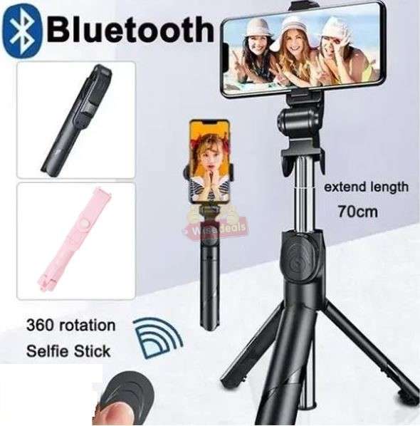 2-in-1 Bluetooth Tripod 360° Selfie Stick with Remote available in Black or Pink
