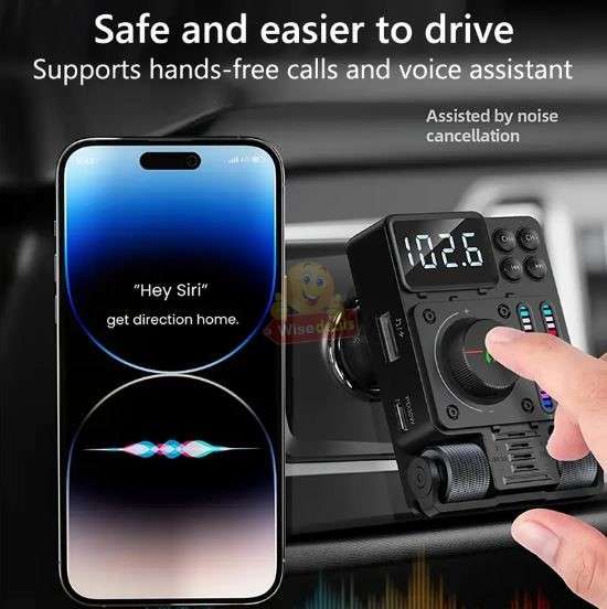 Bluetooth Car 5.3 FM Transmitter, PD 30W Type C Fast Charge & USB Port HiFi