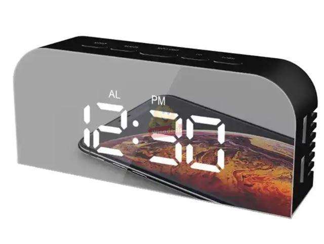 LED Temperature Alarm Snooze Smart Mirror Clock Phone Charger Dual USB