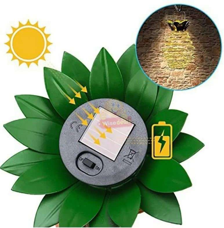 2 Piece SOLAR Pineapple Shape Outdoor Iron Wire Art Hanging Light