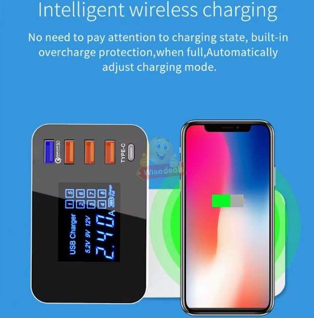 Multi-port USB Fast Charging Station Adapter with Wireless Charger