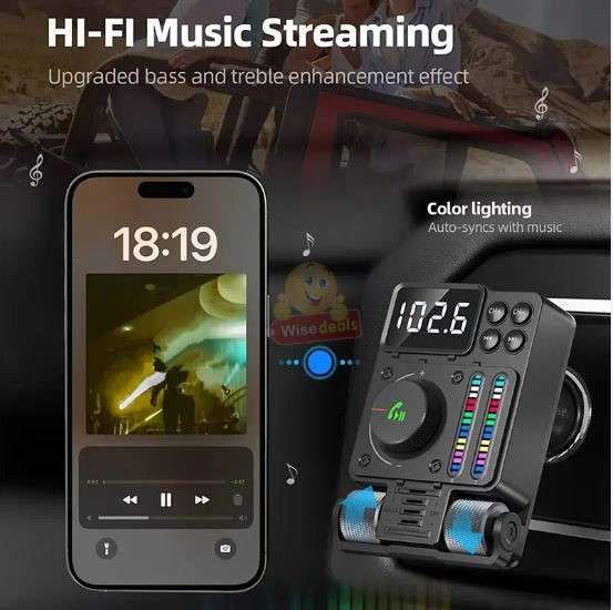 Bluetooth Car 5.3 FM Transmitter, PD 30W Type C Fast Charge & USB Port HiFi