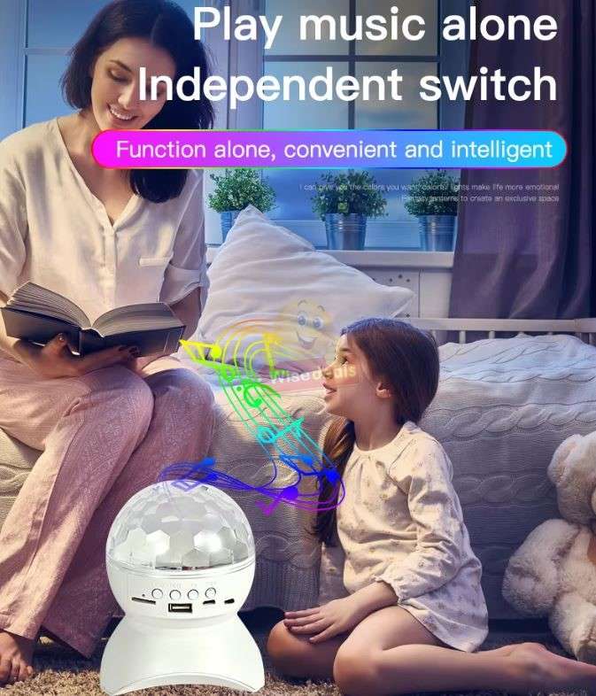 LED Crystal Magic Ball Rotating Stage Light with Bluetooth Speaker in White